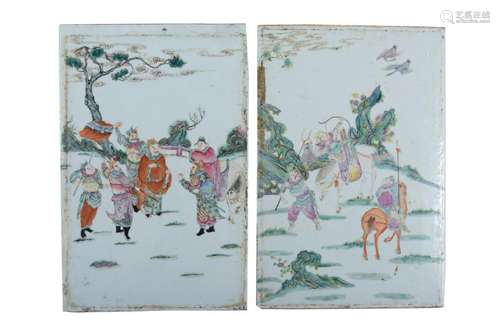 Pair of Chinese Military Scene Porcelain Plaques