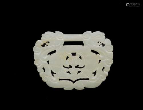 Chinese White Jade Carved Lock Plaque, 19th Century
