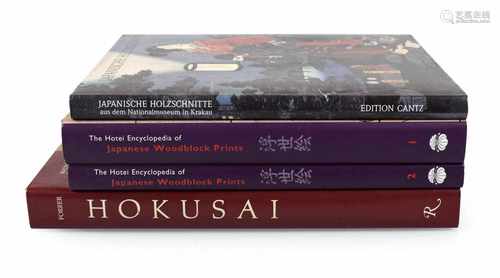 4 BÜCHER, JAPANISCHE HOLZSCHN.HOKUSAI, HOTEI ENCYCL. U. A.