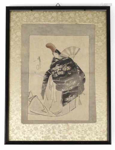 FARBHOLZSCHNITT, JAPAN,THEATERFIGUR, GERAHMT43 X 33 CM, R.