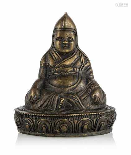 BRONZE EINES LAMA, BHUTAN,19. JH.H. 10,5 CM