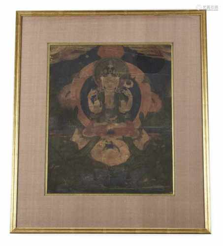 THANGKA, TIBET, 19. JH.,GERAHMT35 X 29 CM