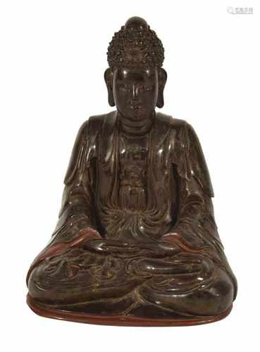 GROSSER BUDDHA SHAKYAMUNI AUSHOLZ, VIETNAM, 19. JH.H. 84 CM