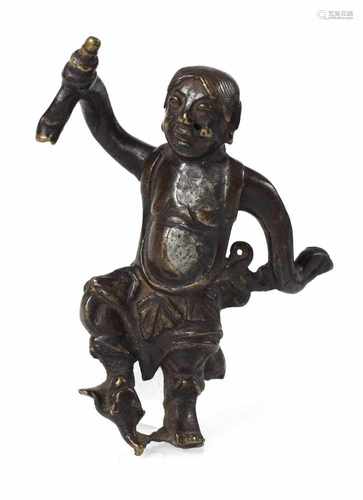 BRONZE EINES JUNGEN,CHINA, 17./18. JH.H. 13 CM