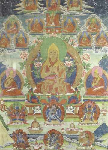 THANGKA, TIBET, 20.JH.,GERAHMT101 X 73,5 CM