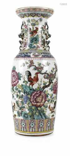 BODENVASE, HÜHNER/FLORALERDEKOR, PORZ., CHINA, GUANGXUH. 61 CM