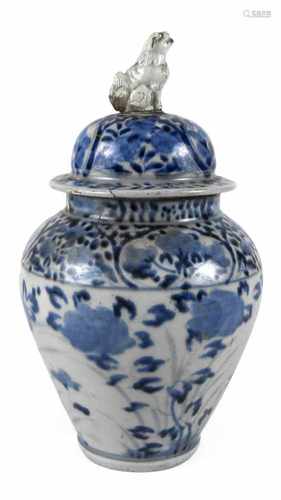 DECKELVASE, BLAU-WEISS,ARITA, 18.JH.H. 25,3 CM