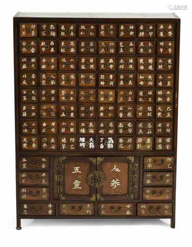 SCHUBLADENSCHRANK MITAUFSCHRIFT, CHINA, 19./20. JH.H. 109,5 CM