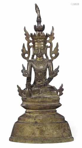 FIGUR EINES BUDDHA, BRONZE,18. JH.H. 30 CM