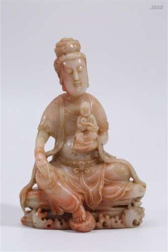 A CARVED SOAP STONE GUANYIN.ANTIQUE