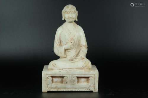 A CARVED MARBLE STONE LUOHAN.ANTIQUE