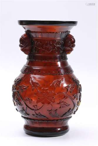 A TRANSPARENT RED GLASS JUN.MARK OF QIANLONG