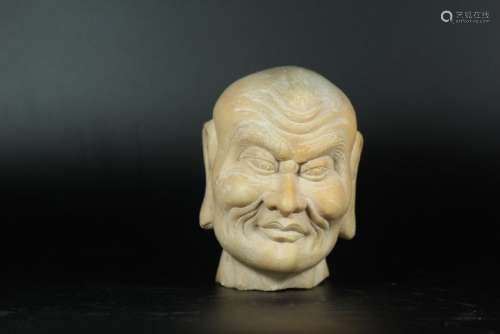 A CARVED MARBLE STONE LUOHAN HEAD.ANTIQUE