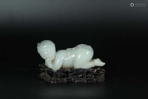 A CARVED WHITE JADE BOY.ANTIQUE