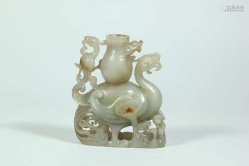 A CARVED JADE 'DRAGON AND PHOENIX VASE.QING DYNASTY
