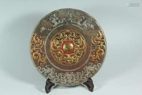 A GILT-BRONZE MIRROR.ANTIQUE