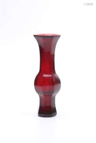 A TRANSPARENT RED GLASS FLOWER STAND.MARK OF QIANLONG