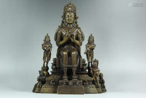 A SILVER-INLAID BRONZE BUDDHAS.ANTIQUE