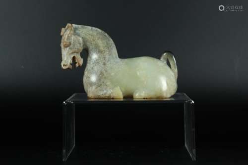 A CARVED JADE HORSE.ANTIQUE