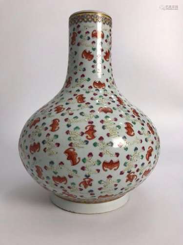 A FAMILLE-ROSE 'BAT' BOTTLE VASE.MARK OF GUANGXU