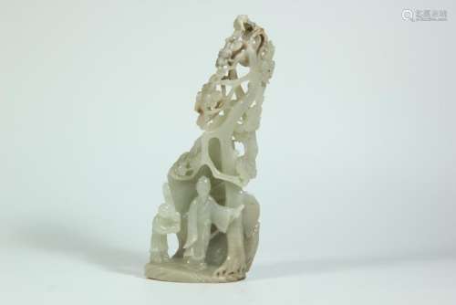 A CARVED JADE FIGURES AND PINE TREE.ANTIQUE