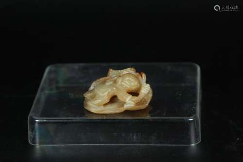 A CARVED JADE BIY AND LOTUS.ANTIQUE