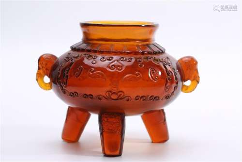 A TRANSPARENT RED GLASS CENSER.MARK OF QIANLONG