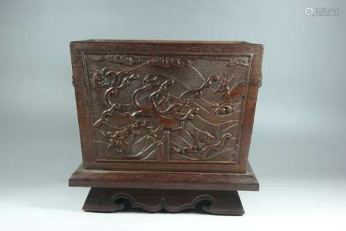 A CARVED HUANGHUALI CENSER.ANTIQUE