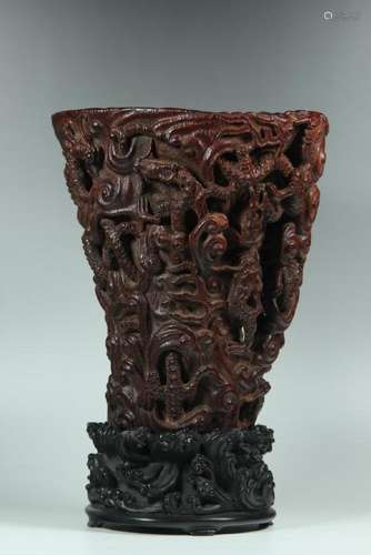 A CARVED AGALLOCJ WOOD DRAGON CUP.ANTIQUE