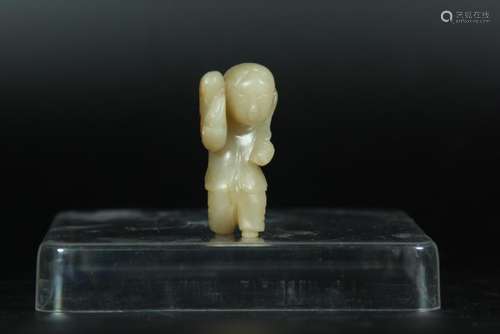 A CARVED JADE STANDING BOY.ANTIQUE