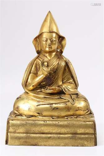 A BRONZE FIGURE OF TSONGKHAPA.QING DYNASTY