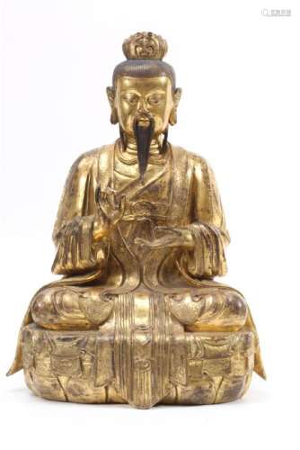 A GILT-BRONZE FIGURE OF YUAN SHI TIANZUN.QING DYNASTY