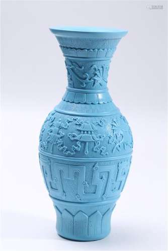 A CARVED TURQUOISE 'BIJIXIANG' GLASS VASE.MARK OF