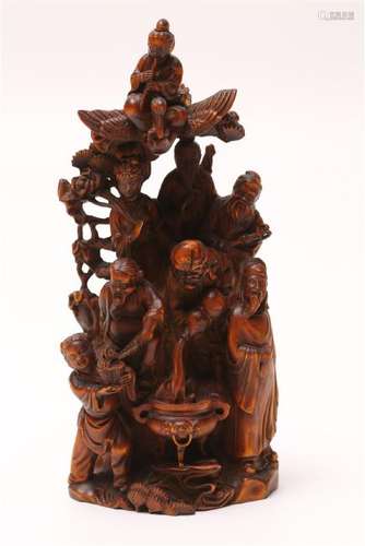 A CARVED HUANGYANGMU THE EIGHT IMMORTALS.ANTIQUE