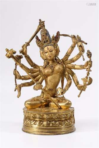 A GILT-BRONZE FIGURE OF BODHISATTVA.QING DYNASTY