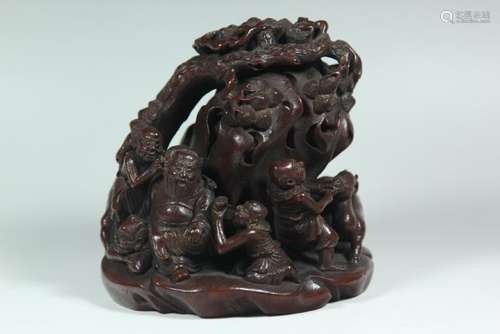 A BAMBOO CARVING OF ZHONGKUI.ANTIQUE