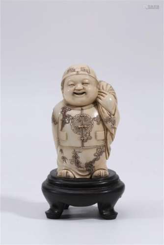 A CARVED SOAP STONE LUOHAN.ANTIQUE