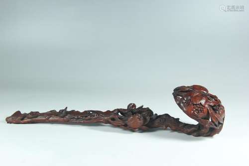 A CARVED AGALLOCH WOOD 'PEACHS' RUYI SCEPTER.ANTIQUE