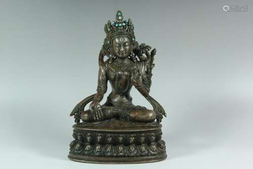 A SILVER-FIGURE OF TARA.ANTIQUE