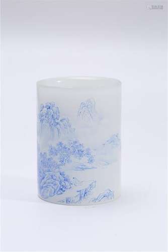 A BLUE AND WHITE GLASS BROSHPO.BITONG.MARK OF QIANLONG