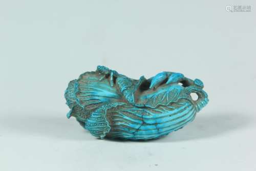A CARVED TURQUOISE CHINESE CABBAGE.ANTIQUE