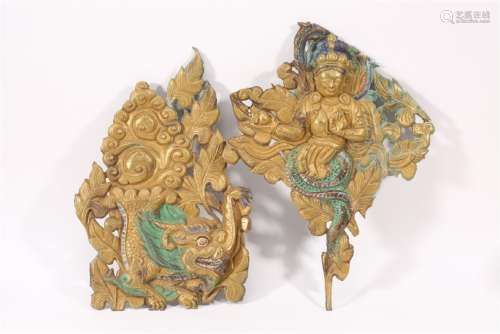 TWO OF GILT-BRONZE BUDDHA AND DRAGON.ANTIQUE