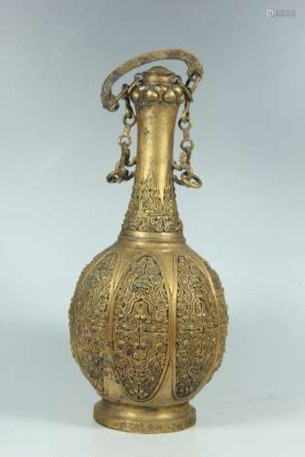 A GILT-BRONZE WINE VESSEL.ANTIQUE