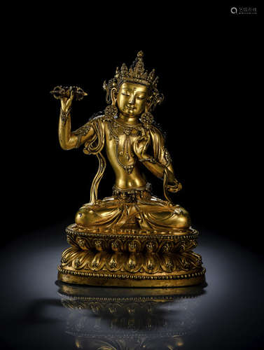 A FINE IMPERIAL GILT-BRONZE FIGURE OF VAJRAPANI