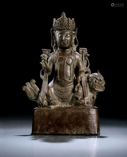 A BRONZE FIGURE OF MANJUSHRI