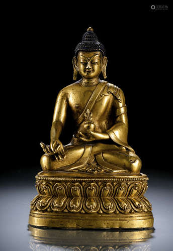 A GILT-BRONZE FIGURE OF BHAISAJYAGURU