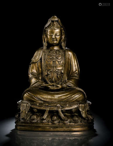 A RARE BRONZE FIGURE OF GUANYIN