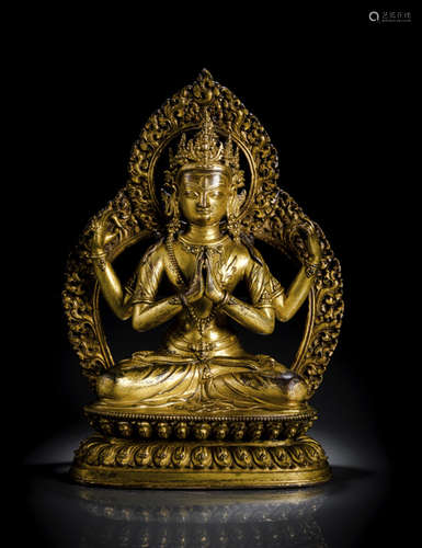 A FINE GILT-BRONZE FIGURE OF SADAKSHARILOKESHVARA