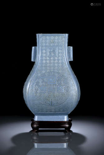 A WELL MOLDED LIGHT BLUE GLAZED PORCELAIN VASE