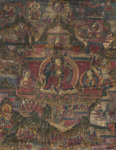 A GROUP OF FOUR THANGKA WITH LAMA